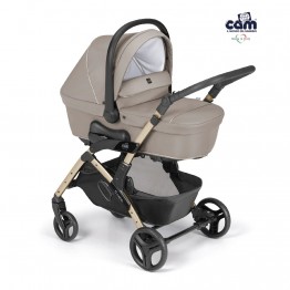 CAM 意大利 Fluido Easy 嬰兒手推車套裝 ( 卡其金 ) 包括嬰兒籃、汽車座椅、太陽檔和腳套 | 適合新生兒~4歲