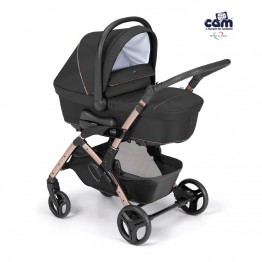 CAM 意大利 Fluido Easy 嬰兒手推車套裝 ( 黑玫瑰金 ) 包括嬰兒籃、汽車座椅、太陽檔和腳套 | 適合新生兒~4歲