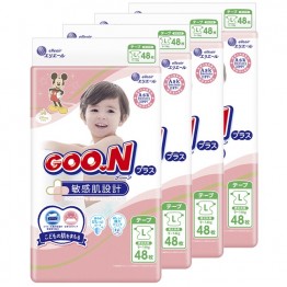 Goon 大王 尿片 大碼 L 48片 ⭐日本敏感肌設計⭐ 9-14kgs | 原箱優惠x4包裝, 低至$90/包 ($1.88/片)