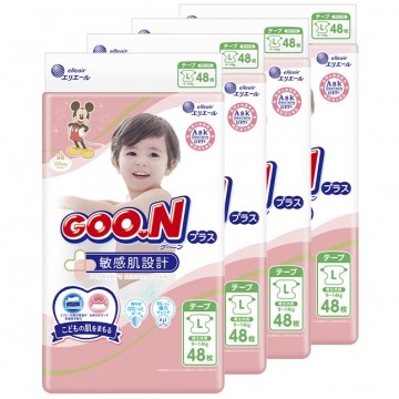 Goon 大王 尿片 大碼 L 48片 ⭐日本敏感肌設計⭐ 9-14kgs | 原箱優惠x4包裝, 低至$90/包 ($1.88/片)