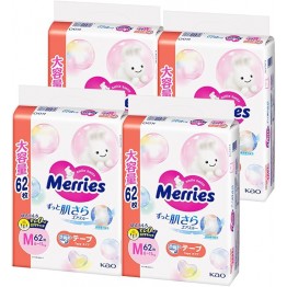 Merries 花王 尿片 中碼 M 62片 ⭐日本JUMBO版⭐ 6-11kgs | 原箱優惠x4包裝, 低至$105/包($1.69/片)