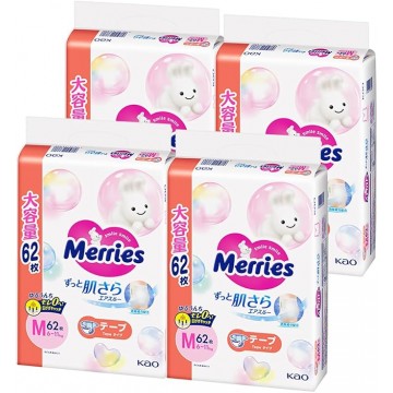 Merries 花王 尿片 中碼 M 62片 ⭐日本JUMBO版⭐ 6-11kgs | 原箱優惠x4包裝, 低至$105/包($1.69/片)
