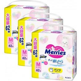 Merries 花王 學習褲 中碼 M 62片 ⭐日本JUMBO裝 - 25年最新版14小時吸濕力⭐ 6-11kgs | 原箱優惠x3包裝, 低至$109/包($1.76/片)