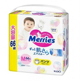 Merries 花王 學習褲 中碼 M 52+14枚 (6~10kg) 日本JUMBO版 M66片