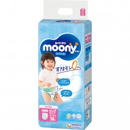 Moony 學習褲 加大碼 [ 女の子用 ] XL 38+6枚 (12~22kg) \\日本增量版XL44片// ⭐原箱優惠 x2包裝，低至$104/包（$2.37/片）⭐