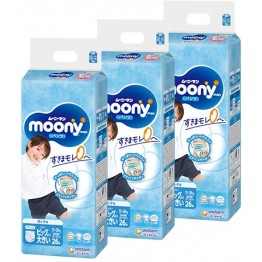 Moony 學習褲 雙加大碼 XXL 26片 (男仔)  ⭐日本版⭐ 13-28kgs | 原箱優惠x3包裝, 低至$100/包($3.85/片)