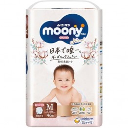 Moony NATURAL 有機棉 學習褲 中碼 M 46枚 (5~10kg) 日本版 ⭐原箱優惠 x3包裝，低至$99/包（$2.16/片）⭐
