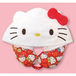 日本Sanrio限定 HELLO KITTY 旅遊頸枕+頭套 (Size: H28×W34×D10cm / 重約320g〜)