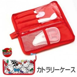日本 Skater x SANRIO 外出餐具收納袋－Hello Kitty ( 同時收納～叉、匙羹、筷子、剪刀 )